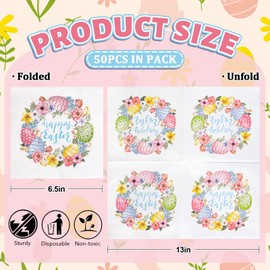 FYSUIMU 50 Pcs Happy Easter Paper Napkins Watercolor Flower Egg Wreath Disposable Napkins Floral Luncheon Dinner Napkins for Spring Holiday Birthday Party Table Supplies
