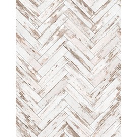 Meihodan Vintage White Wood Peel and Stick Wallpaper Rustic Removable Contact Paper Herringbone Wood Boards Plank Self Adhesive Wall Paper for Rooms Kitchen Countertop Cabinet (17.7" x 78.7")