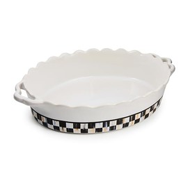 MACKENZIE-CHILDS Everyday Oval Baker, Cute Oven Baking Dish, Medium, Black-and-White Courtly Check