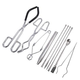 AuInn Scientific Labwares Lab Tools Starter Kit, Includes Crucible Beaker Tongs Lab Spatula Scoop Spoon Test Tube Clamps Sterilizer Forceps Tweezers