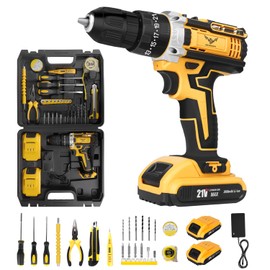 JENABOM Cordless Drill Tool Kit Set: 21V Power Drill Tool Box with Battery, 2-Speed, 42N.m Max, Electric Screwdriver Driver for Men Home Hand Repair Basic Toolbox Tools Sets Drills Case