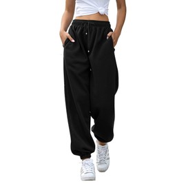 Gvraslvet Womens Sweatpants for Teen Girls & Maternity - High Waisted Athletic Joggers & Lounge Pants with Pockets - Black S