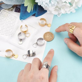 UNICRAFTALE Stainless Steel Charm Rings Women's Ring Adjustable Rings with Moon Star Charms Open Cuff Finger Ring Components for Holiday Gifts Jewelry Ring, Stainless Steel, No Gemstone