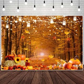 ChloropLastid Fall Backdrop Thanksgiving Photo Background Fall Forest Thanksgiving Maple Leaves Background Fall Friendsgiving Pumpkin Party Decorations Banner 7X5FT