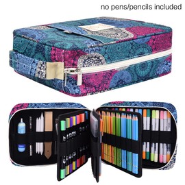 Pencil Case Holder Slot - Holds 202 Colored Pencils or 136 Gel Pens with Zipper Closure - Large Capacity Polyester Pen Organizer for Watercolor Pens or Markers - Perfect for Artist Blue Impression