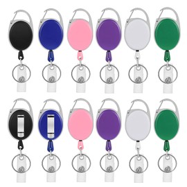 12 Pack Retractable Badge Holders Retractable Badge Reel Clips ID Card Key Holder with Carabiner Reel Clip and Key Ring for Office Worker Employee Nurse Doctor Teacher