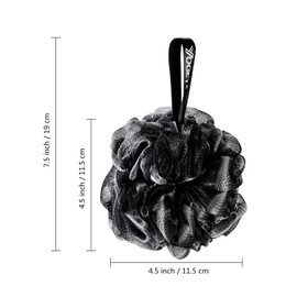 Yoget Bath Loofah Sponge, 4 Pack Black 60G Shower Mesh Ball Soft Pouf Body Scrubber, Exfoliate, Cleanse, Soothe Skin, Black Loofah with White Trim