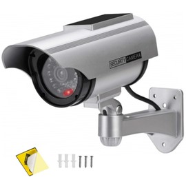 AlfaView Dummy Camera, Solar Panel, Security Camera, Red LED Flashing, Waterproof, Indoor and Outdoor Surveillance Camera (1 Silver)