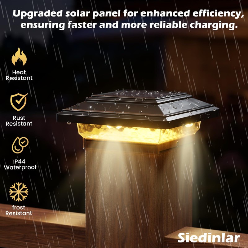 SIEDiNLAR 4x4 Solar Post Lights 50 Lumens 2 Modes, Post
