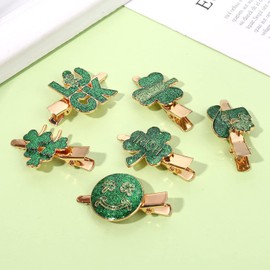 Boderier 6 Pack Shamrock Hair Clip for Women Glitter Green St.Patrick's Day Hat Luck Shamrock Hairpin Hair Barrattes Irish Holiday Hair Accessory (Shamrock Hat Luck)