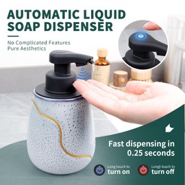 BosilunLife Automatic Foaming Soap Dispenser - Touchless Foam Hand Wash Dispenser for Bathroom Ceramic Smart Electric Auto Dish Soap Dispenser Waterproof, USB C Rechargeable, 17 oz, Speckled Blue