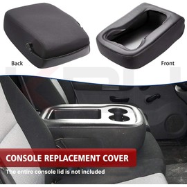 KBH Center Console Armrest Cover for Chevy Tahoe Suburban Silverado, GMC Sierra Yukon 1500 2500 3500 2007-2014, Jump Seat, Leather & Cloth, Car Trim with Zipper Design, Black