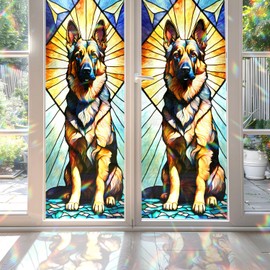 German Shepherd Stained Glass Window Film, Decorative German Shepherd Stained Glass Window Film, German Shepherd Stained Glass Window Film for Bathroom Shower Door Heat Anti UV