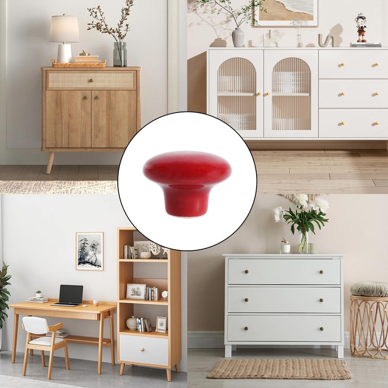 bociloy 6CPS Red Ceramic Cabinet Knobs, 1.5 Inch Round Ceramic