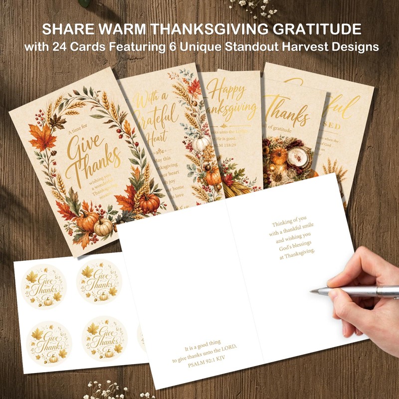 FLYAB 24 Pack Religious Thanksgiving Cards for Family Teachers Employees