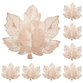 Fall Leaf Placemats Set of 8,Thanksgiving Placemats Harvest Maple Placemats 16X17inch for Party, Holiday and Wedding Table Decor（Champagne Gold）