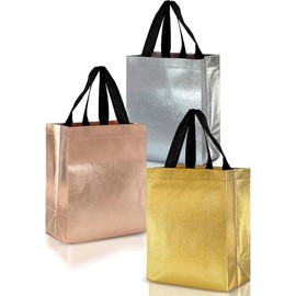 Luxury Mix Color Reusable Gift Bags Medium Size - Mix Color Set with 4 Rose Gold, 4 Silver, 4 Gold Gift Bags in Bulk - Birthday Gift Bags With Handles, Goodie Bags, Party Favor Bags - 8X4X10 - Color: Gold - Large Size