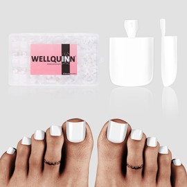 Wellquinn White Toe Nail Press Ons, 150pcs Square Pre-Designed Soft Gel Thick False Toenail Extension for Women, Fake Full Cover Acrylic Nails for DIY 15 Sizes