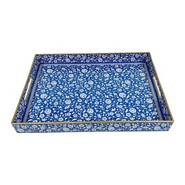 Decorative Serving Plastic Tray, Coffee Table Tray, Bohemian Handle, Suitable for Kitchen,Suitable for Bathroom (Rectangular Blue2)