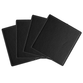 uxcell Square Drink Coasters Set of 4 White Stitched Dual Sided Non-Slip Non-Stick Waterproof Leather Coasters for Drinks, Coffee Table, Housewarming Gifts, Home Decor 4"×4" Black