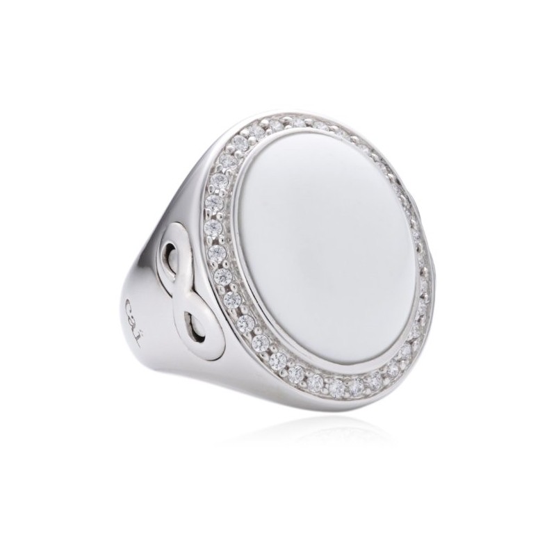 Cai Jewels Women's Ring 925 Sterling Silver Rhodium-Plated Agate White