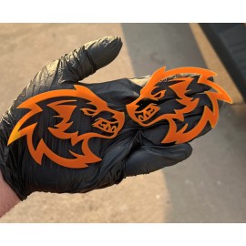 UsaStandard Wolf Badges Orange Emblem Fender Badge Car or Truck (2) BADGES, Angry Aggressive