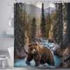 Hajmsug Forest Bear Shower Curtain, Misty Mountains Wildlife Farm Rustic