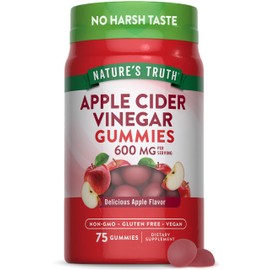 Nature's Truth Apple Cider Vinegar Gummies | 600 mg | 75 Gummies | Apple Flavor | Vegan, Non-GMO, Gluten Free Supplement