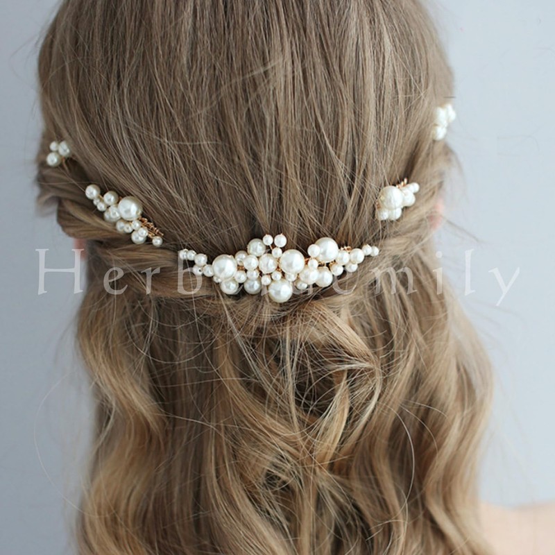 Herbeluemily Hair Ornament, Headdress, Hair Accessories, Hair Pin, Pearl, 5-piece
