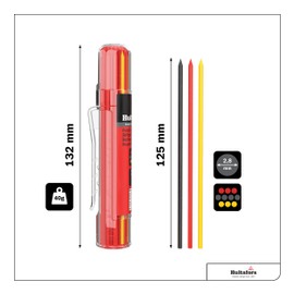 Deep Hole Marker Refill Set Grey, Red & Yellow Pack of 10 I Hultafors I in Practical Dispenser with Clip Holder I 2.8 mm Universal Leads for Cinnamon Man Pencil I For Various Surfaces I 650120