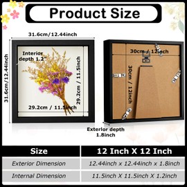 Tuanse 12 Pcs Shadow Box Bulk Display Case Plastic Shadow Box Picture Frame for Photos Flower Wedding Bouquets Pet Memorial Graduation Object Butterfly Tickets Wall Tabletop(12 x 12 Inch, Black)