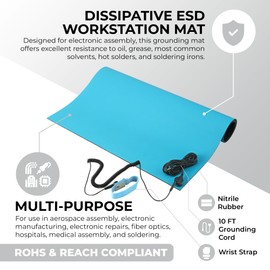 MWRF ESD Mat ESD Mat Kit with Wrist Strap and Grounding Cord (18 Inches x 30 Inches x 0.12 Inch, Blue) - MWRF Source