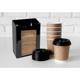 IneVibe Coffee Cup Sleeve Holder - Hot Collar Jacket Organizer for Bulk Storage, Black Vertical Dispenser for Coffee Clutches at Home or Restaurant, Countertop or Wall Mount