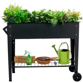 YKTEEDENS Raised Garden Bed with Legs and Wheels Removable for Outdoor, 31.6 * 14.6'' Metal Planter Raised Box for Growing Vegetables Herb Flower in Patio(Black)