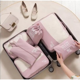 Generic Organizador de viaje 6pc packing cubes travel portable storage bag compression packing cubes (Pink)