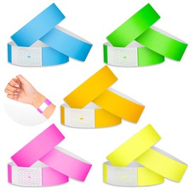 Nicheez Disposable Wristbands, Entrance, Counting, Event Management, Waterproof, Fluorescent, One-Touch, Tear-Resistant, 5 Colors (5 Colors, Blue/Green/Orange/Pink/Yellow) 200 Sheets Each Color 1000