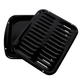 Certified Appliance Accessories Large 2-Piece Broiler Pan & Grill Set Porcelain-on-Steel 16-1/2"x12-3/4"x1-3/4", Universal, Whirlpool, Broiler Pan for Oven, Black