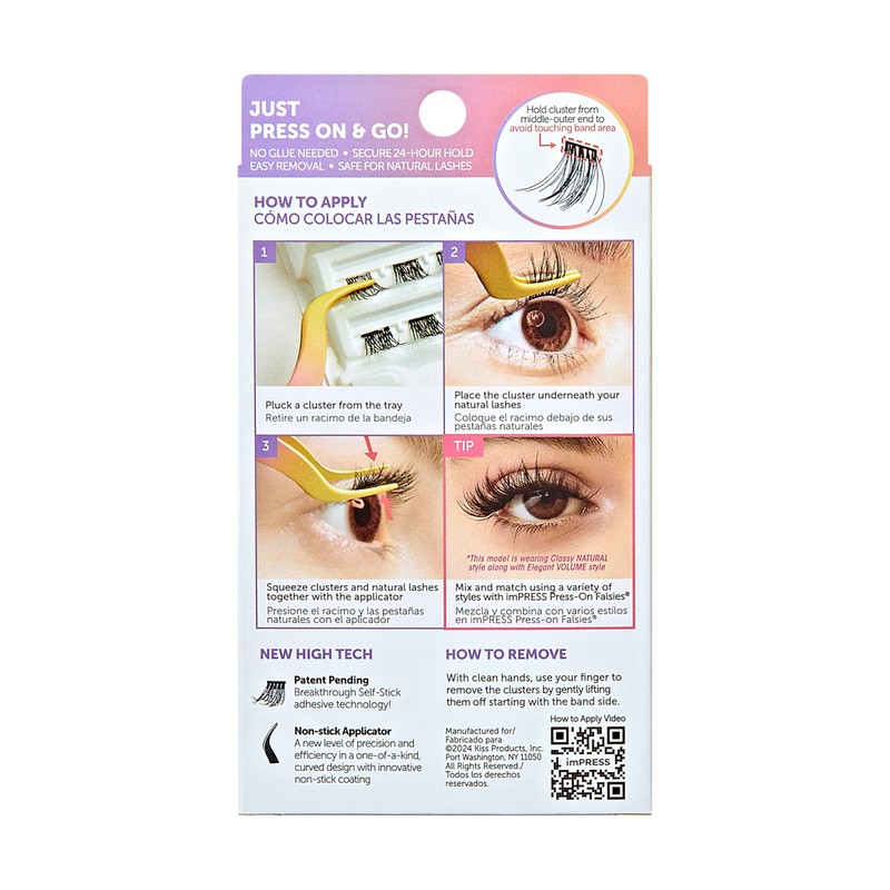 KISS imPRESS Falsies Press On Self Adhesive Eyelashes, 10mm-12mm Natural