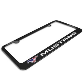 iPick Image for - Ford Mustang Pony USA Flag 3D Chrome Name Emblem Black Metal License Plate Frame