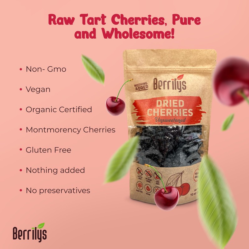 Berrilys Dried Dark Sweet Cherries, No Added Sugar, 10 oz,