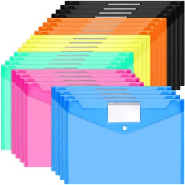 Plastic Wallets - 24 Pack A4 Folders Wallets Plastic Document Files Popper Wallets with Label Pocket (6 Colors)