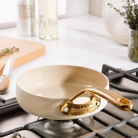 Bloomhouse - Two Time Oprah's Favorite Things Winner - 8 Inch Heavy Duty Aluminum Premium PFA Free Ceramic Nonstick Saute/Deep Frying Pan Skillet - Almond Cream w/Gold Handle