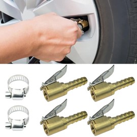 CANCYCC Set of 4 Car Valve Lever Connector Air Chuck, 8 mm Brass 1/4 Inch NPT Tyre Filling Nipple Valve Attachment, Tyre Inflation Hose Brass Car Valve Adapter for Car, Bike, Motorcycle, Compressor
