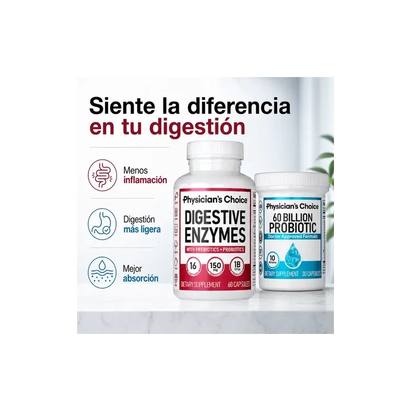 Probióticos 60 Billones + Enzimas Digestivas 150mg