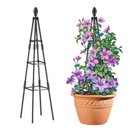 AlisisFores 4 Ft Tower Obelisk Trellis for Potted Climbing Plants, Garden Trellis Rustproof Plastic Coated Metal Plant Support for Vegetables, Vines and Rose Bushes