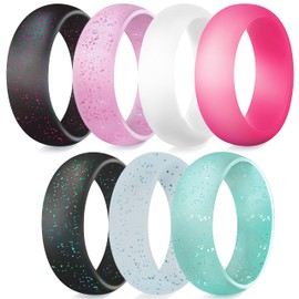 Truly Alpha Silicone Wedding Bands for Her - Pack of 7 | Glitter Silicone Ring Women | 4mm, Flexible Rubber Ring Women | Workout Silicone Wedding Bands Women | Silicone Rings for Women Size 10