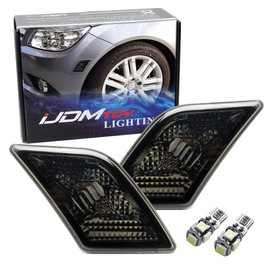 iJDMTOY Euro Smoked Lens Front Side Marker Lights w/White LED Replacement Bulbs Compatible With 2008-11 Mercedes Pre-LCI W204 C250 C300 C350 & 2008-2013 C63 AMG, Replace OEM Amber Sidemarker Lamps