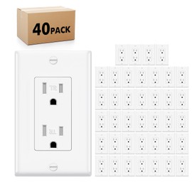 Micmi Decorator Receptacle Outlet, Decorative Socket Outlet, 15 Amp 125 Volt, Tamper Resistant, Grounding UL Listed White (15A Outlet with wallplates 40pack)