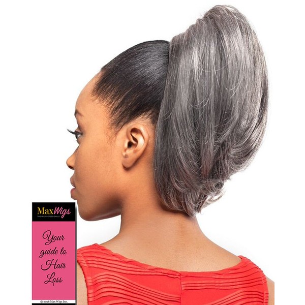 DS002 Ponytail Color 51 Light Gray - Foxy Silver Wigs Drawstring Curly Hairpiece Dome Short Synthetic African American Womens Bundle with MaxWigs Hairloss Booklet
