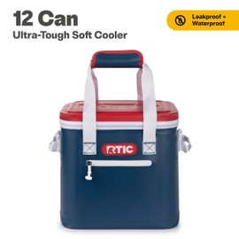 RTIC Ultra-Tough Soft Cooler 12 Can, Insulated Bag Portable Ice Chest for Lunch, Beach, Drink, Beverage, Travel, Camping, Picnic, Car, Trips, Floating Cooler Leak-Proof with Zipper, Patriot